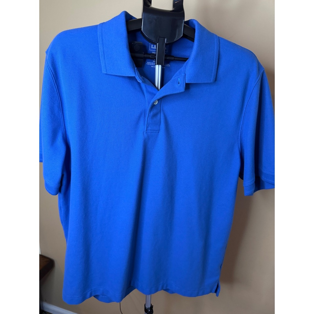 LL Bean Mens Traditional Fit Cotton Pique‎ Polo Shirt Blue Large 300454